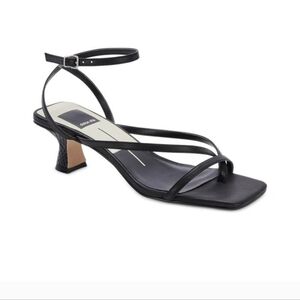 NEW Dolce Vita Black Baylor Leather Heels Square Toe Sandals